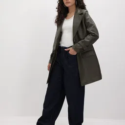 The Roadster Life Co. Faux Leather Trim Notched Lapel Collar Single-Breasted Overcoat image 3