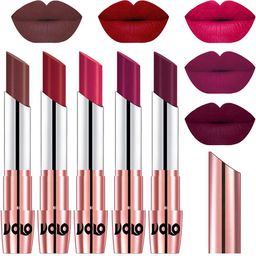 VOLO Set Of 5 Creme Matte Lipsticks - Coffee 34-Red 43-Passion Pink 44-Magenta 45-Wine 47-picture-14