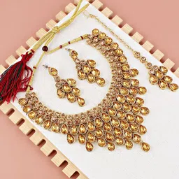 LUCKY JEWELLERY Gold-Plated Stone-Studded Jewellery Set-image-10