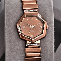 SWADESI STUFF Women Embellished Dial & Bracelet Style Straps Analogue Watch W402 BROWN 9-picture-12