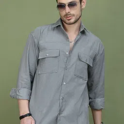 The Roadster Lifestyle Co. Men Classic Relaxed Fit Textured Spread Collar Casual Shirt-image-92