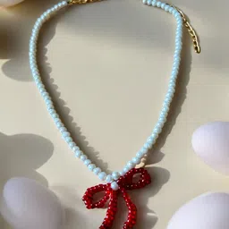 JEWELWATI Beaded Bow Charm Necklace-picture-41