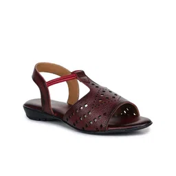 Zoom Shoes Women Textured Leather Open Toe Flats With Laser Cuts-picture-11