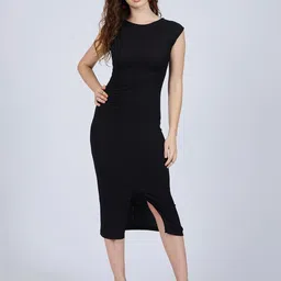 Outzidr Women Self Design Round Neck Sheath Midi Dress-picture-23