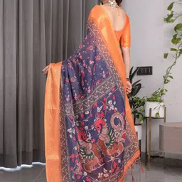 ALMAARI FASHION Ethnic Motifs Printed Zari Pure Cotton Jamdani Saree image 2