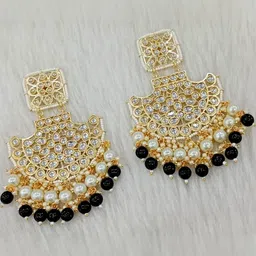 SHREEVARAM Women Gold-Plated Kundan & Agate Stones Studded Chandbalis Earrings-picture-15