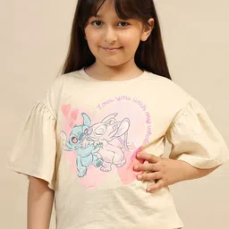 Kids Ville Girls Lilo & Stitch Printed Pure Cotton Relaxed Fit T-shirt-picture-6