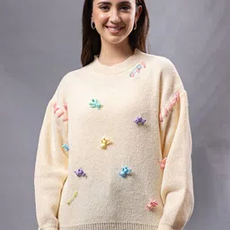all about you Women Embroidered Woollen Pullover Sweater with Applique Detail-picture-21
