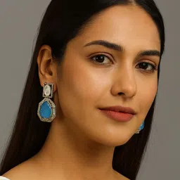 TJC Unisex Gold Plated Artificial Stones Studded Geometric Shaped Drop Earrings-picture-24