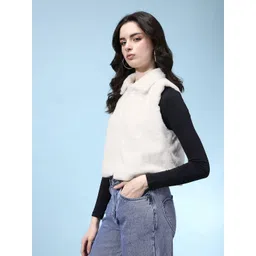 glitchez Faux Fur Detail Spread Collar Crop Jacket image 3