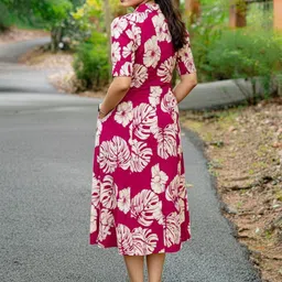 SHINISHA Tropical Print A-Line Midi Dress image 5