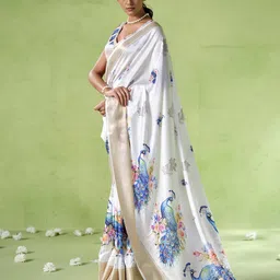Kalista Floral Printed Linen Blend Designer Saree image 2