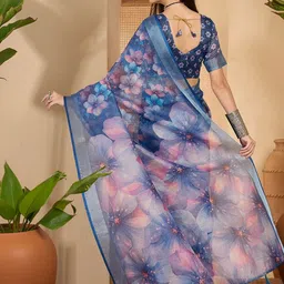 HERE&NOW Floral Zari Linen Blend Banarasi Saree image 2