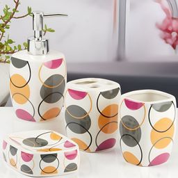 Kookee White & Green 4 Pieces Geometric Printed Ceramic Bath Accessories Set-picture-27