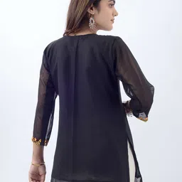 TROMBOO Floral Embroidered Pure Georgette Kurti image 5