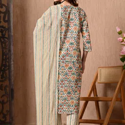 Anouk Mirage Women Ethnic Motifs Printed Regular Pure Cotton Kurta with Trousers & With Dupatta image 4