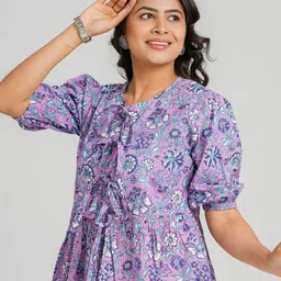 Cotton Curio Floral Printed Gotta Patti Pure Cotton Maternity Gotta Patti Empire Anarkali Kurti image 2