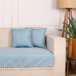 STITCHNEST Turquoise Blue Solid Other 1 Piece Sofa Cover image 3
