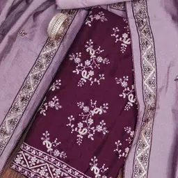 BlissFlair Paisley Embroidered Sequinned Vichitra Silk Unstitched Dress Material image 3