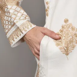 Exotic India Women Floral Woollen Longline Open Front Jacket with Embroidered image 5