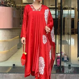 CaniBani Women Floral Embroidered Tiered Thread Work Kurta with Trousers & With Dupatta-picture-38