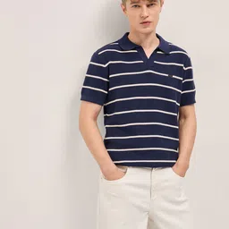 THE BEAR HOUSE Men Striped Polo Collar Cotton Slim Fit T-shirt-picture-23