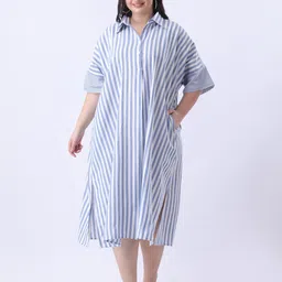 Qurvii Striped Kaftan Midi Loose Fit Dress-picture-33