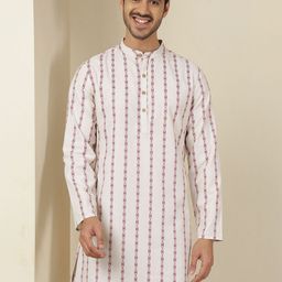 Anouk Rustic Striped Mandarin Collar Cotton Straight Kurta-picture-16