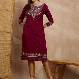 all about you Women Ethnic Motifs Printed Round Neck Three-Quarter Sleeves Kurta-picture-36