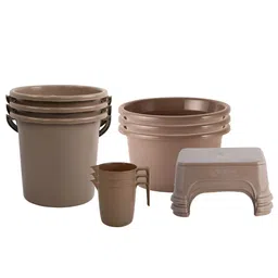 Aura Brown 10 piece Solid Plastic Bath Accessories Set-picture-15