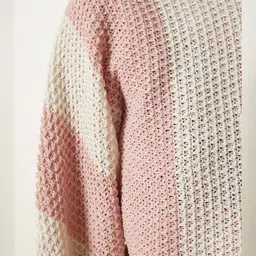 Happiness istanbul Women Open Knit Colourblocked Boat Neck Pullover image 2