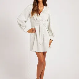 GUESS V-neck Full Sleeves Self Design A-line Mini Dress-picture-17