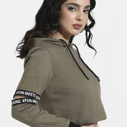 Campus Sutra Self Design Hooded Cotton Pullover Sweatshirt image 2