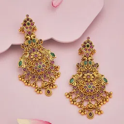 Kushal's Fashion Jewellery Gold-Plated Ruby Studded Classic Drop Earrings-picture-34