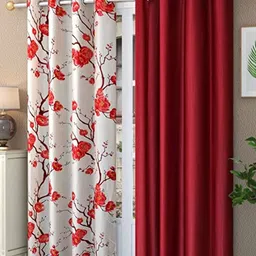 Galaxy Home Decor Maroon 2 Pieces Floral Long Door Curtain-image-58