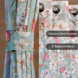 URBAN SPACE Green & Pink Set of 2 Floral Sheer Window Curtain image 2