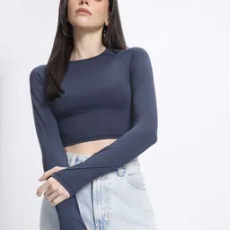 glitchez Sporty Chic Raglan Sleeves Fitted Crop Top-image-0