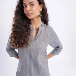 Anouk Rustic Striped Mandarin Collar Straight Kurti-picture-23