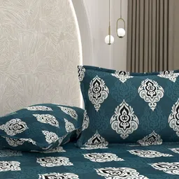Pure Decor Green & White Ethnic Printed 230 TC Cotton Queen Bedsheet Set 2.28m X 2.54m-picture-31
