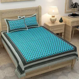 Lali Prints Green & Black Ethnic Motifs 180 TC Single Bedsheet with 2 Pillow Covers-image-6