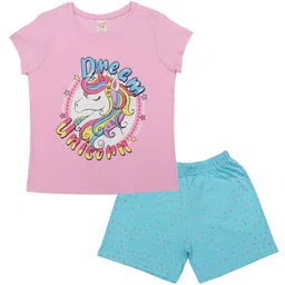 Clothe Funn Girls Printed Pure Cotton Short Sleeve Night Suit-image-76
