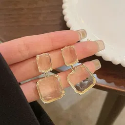 Estailo fashion Set Of 3 Gold-Plated Artificial Stones Studded Square Drop Earrings image 2