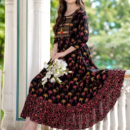NAMA Women Ethnic Motifs Printed Fit and Flare Midi Dresse-picture-4