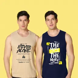 WOOSTRO Men Pack of 2 Typography Printed Round Neck Cotton Slim Fit Sports T-shirts image 4