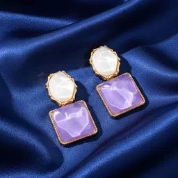 COOLWOOL Artificial Stones Studded Square Shaped Korean Drop Earrings-image-0