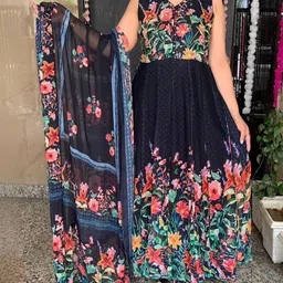 Sdc Collections Floral Printed V-Neck Pure Chiffon Kurti-image-35