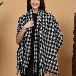 LOOM LEGACY Women Checked Woolen Stole With Tasselled-image-40