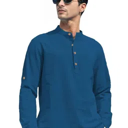 Navkanj Mandarin Collar Roll-Up Sleeves Straight Short Kurta-image-64