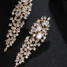 Peora Gold Plated Cubic Zirconia Contemporary Drop Earrings image 3