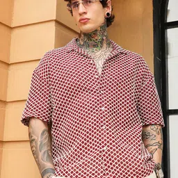Campus Sutra Men Comfort Fit Geometric Printed Spread Collar Cotton Casual Shirt-image-86